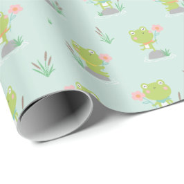 Cute Little Frogs med blommor på mynta Presentpapper