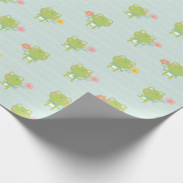 Cute Little Frogs med blommor på mynta rand Presentpapper