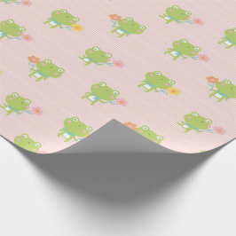 Cute Little Frogs med blommor på rosa rand Presentpapper