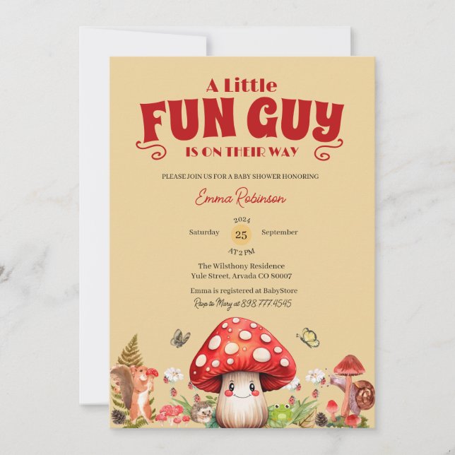 Cute Little FunGuy Fall snigel Mushroom Baby Showe Inbjudningar (Framsida)