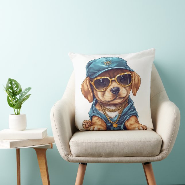 CUTE LITTLE GANGSTER PUPPY HUND IN CLOTHE & HAT KUDDE (Stol)