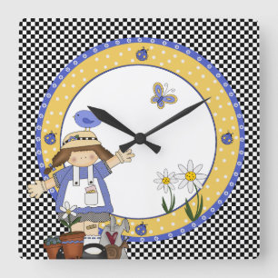 Cute Little Gardener Wall Clock Fyrkantig Klocka