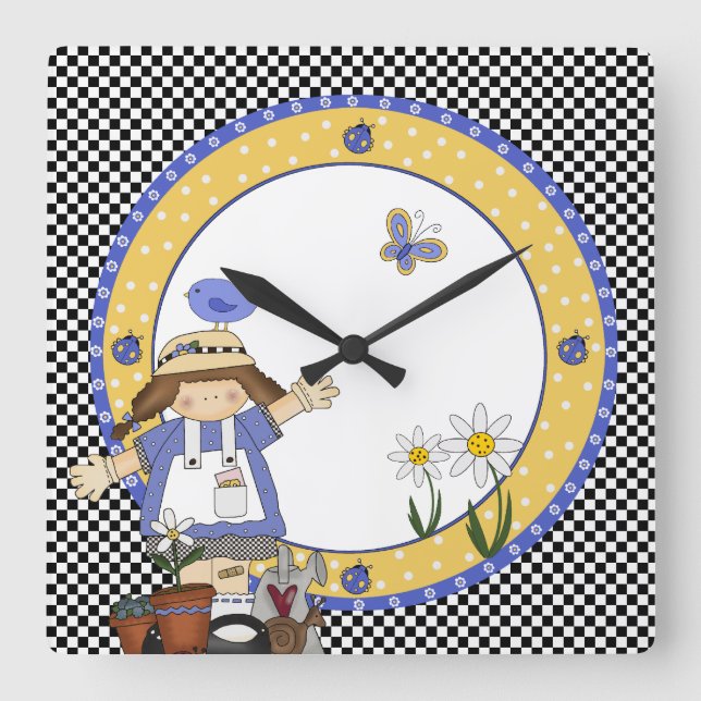 Cute Little Gardener Wall Clock Fyrkantig Klocka (Framsida)