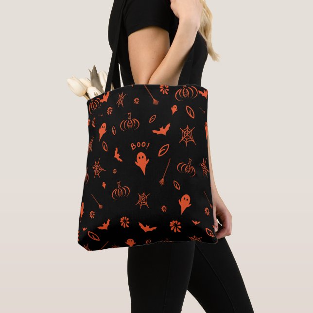 Cute Little Ghost Black och Orange Halloween Tygkasse (Närbild)
