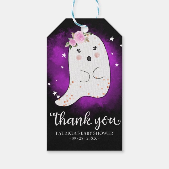 Cute Little Ghost Halloween Baby Shower Tack Favo Presentetikett (Framsidan)
