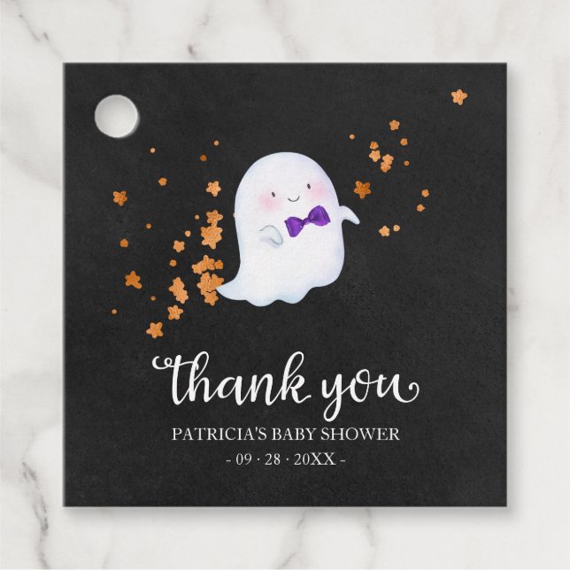 Cute Little Ghost Halloween Baby Shower Tack Gåvor Etiketter (Framsida)