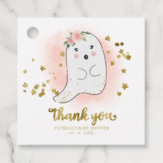 Cute Little Ghost Halloween Baby Shower Tack Gåvor Etiketter (Framsida)