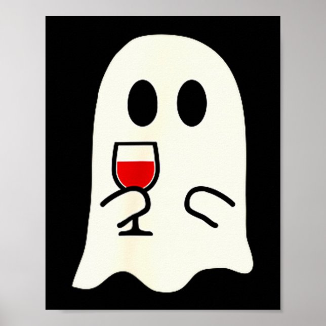 Cute Little Ghost Red Wine Gl Halloween  Poster (Framsidan)