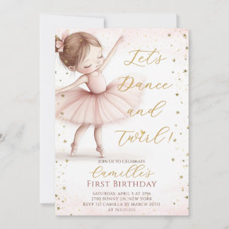 Cute Little Girl Ballerina födelsedagsinbjudan Inbjudningar