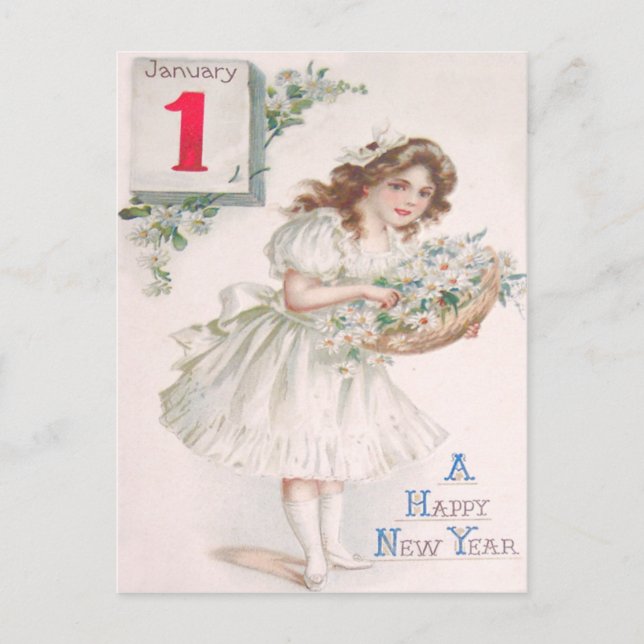 Cute Little Girl Basket Daisy Daisy Vykort (Framsida)