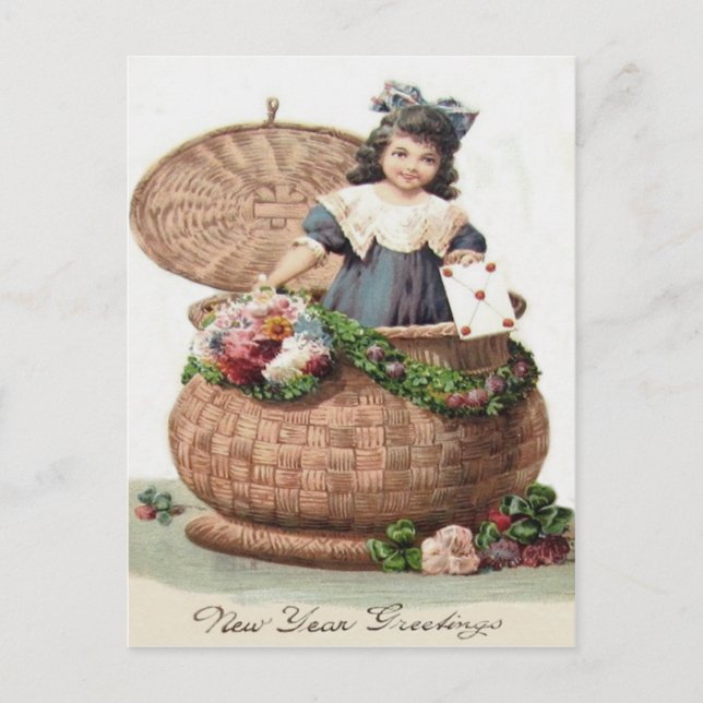 Cute Little Girl Basket Wandeland Brev Vykort (Framsida)