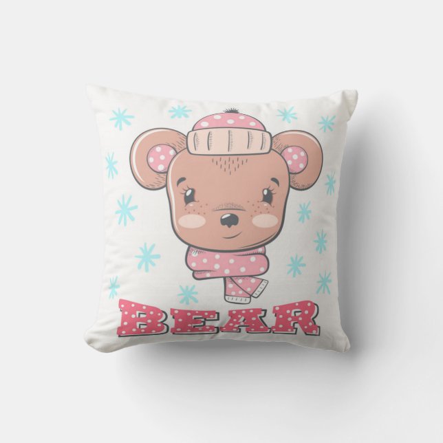 Cute Little Girl Bear Kudde (Framsida)