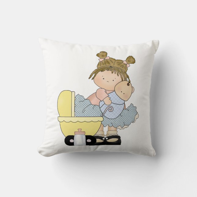 Cute Little Girl/Buggy and Doll Kudde (Framsida)