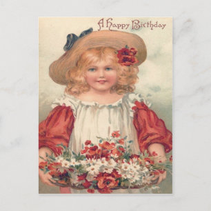 Cute Little Girl Daisy Pansy Vykort