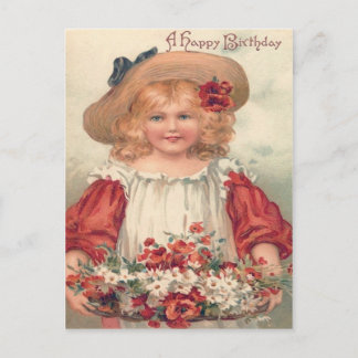 Cute Little Girl Daisy Pansy Vykort