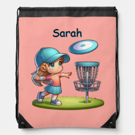 Cute Little Girl Disk Golf Tecknad Personlig Gympapåse