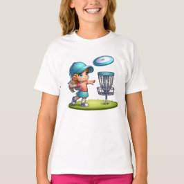 Cute Little Girl Disk Golf Tecknad T Shirt
