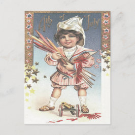 Cute Little Girl Flaska Rockets Fireworks Vykort
