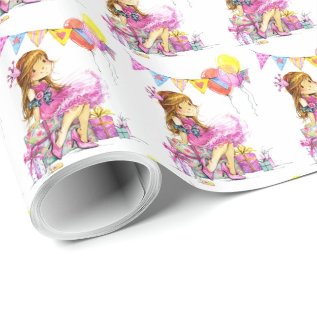 Cute Little Girl Gift Wrapping Papper Presentpapper (Rullad Hörn)