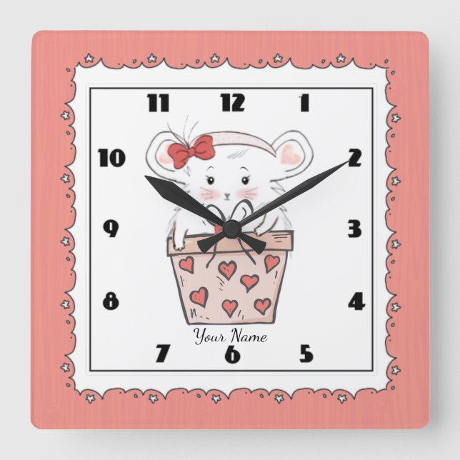 Cute Little Girl Hamster Rosa Fyrkantig Klocka (Framsida)