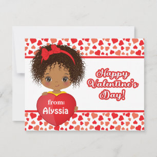 Cute Little Girl Holding St. Valentine Heart Card Anteckningskort