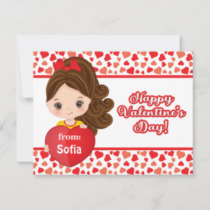 Cute Little Girl Holding St. Valentine Heart Card Anteckningskort