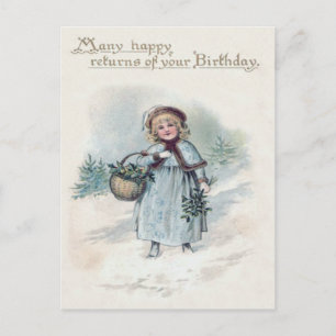 Cute Little Girl Holly Snö Evergreen Basket Vykort