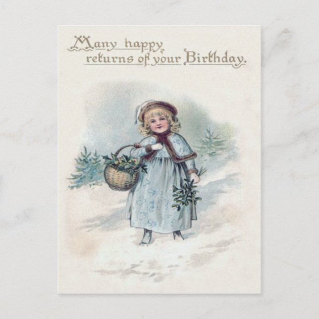 Cute Little Girl Holly Snö Evergreen Basket Vykort (Framsida)