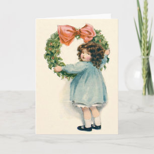 Cute Little Girl Holly Wand Rosa Bow Helgkort