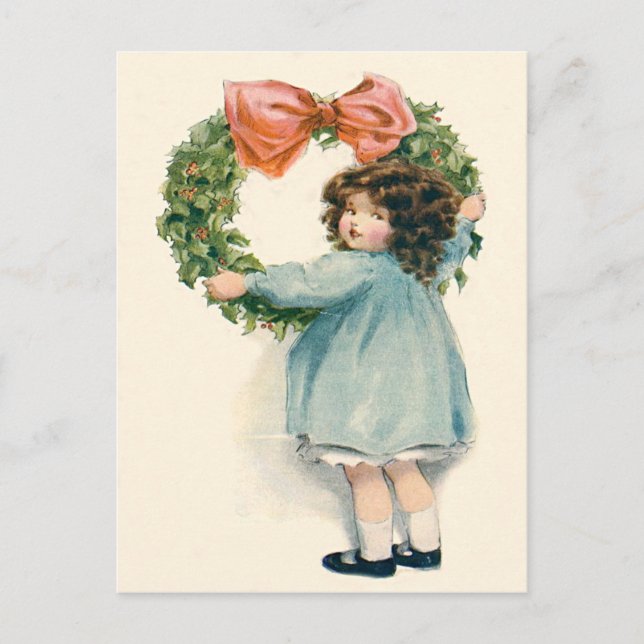 Cute Little Girl Holly Wand Rosa Bow Vykort (Framsida)