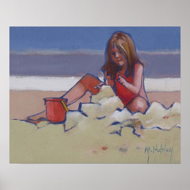 Cute Little Girl leker i sand Poster (Framsidan)