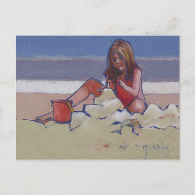 Cute Little Girl leker i sand Vykort (Framsida)