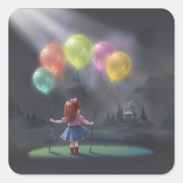Cute Little Girl med Balloons Fyrkantigt Klistermärke