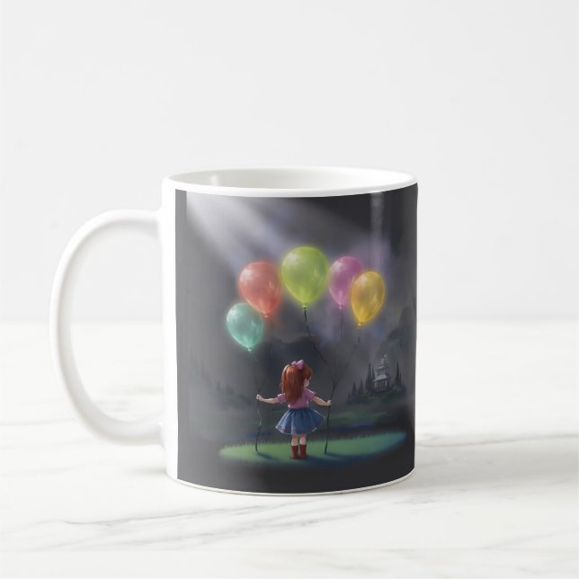 Cute Little Girl med Balloons Kaffemugg (Vänster)