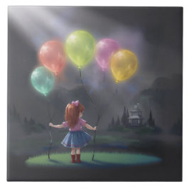 Cute Little Girl med Balloons Kakelplatta