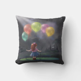 Cute Little Girl med Balloons Kudde