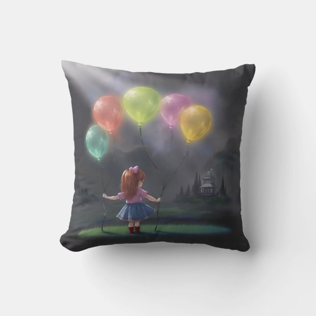 Cute Little Girl med Balloons Kudde (Framsida)