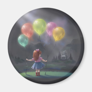 Cute Little Girl med Balloons Magnet