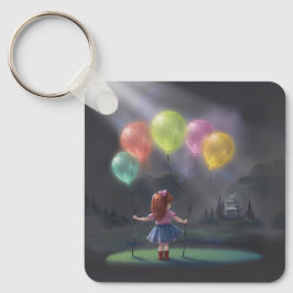 Cute Little Girl med Balloons Nyckelring