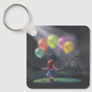 Cute Little Girl med Balloons Nyckelring