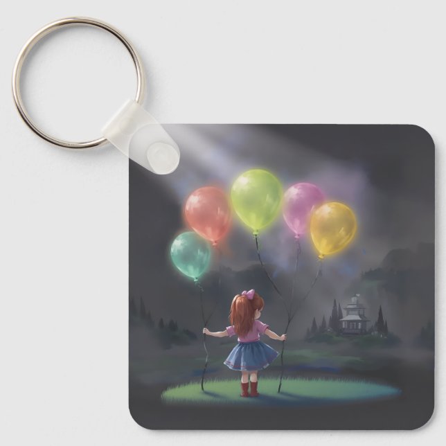 Cute Little Girl med Balloons Nyckelring (Framsida)