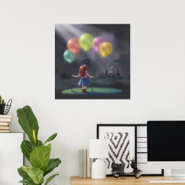 Cute Little Girl med Balloons Poster