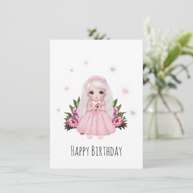 Cute Little girl med blommor Julkort (Stående Fram)