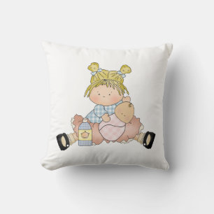 Cute Little Girl med Doll Kudde