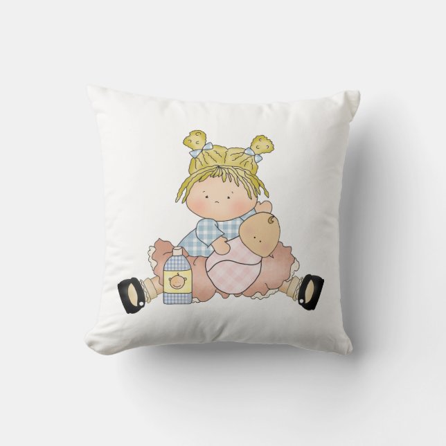 Cute Little Girl med Doll Kudde (Framsida)