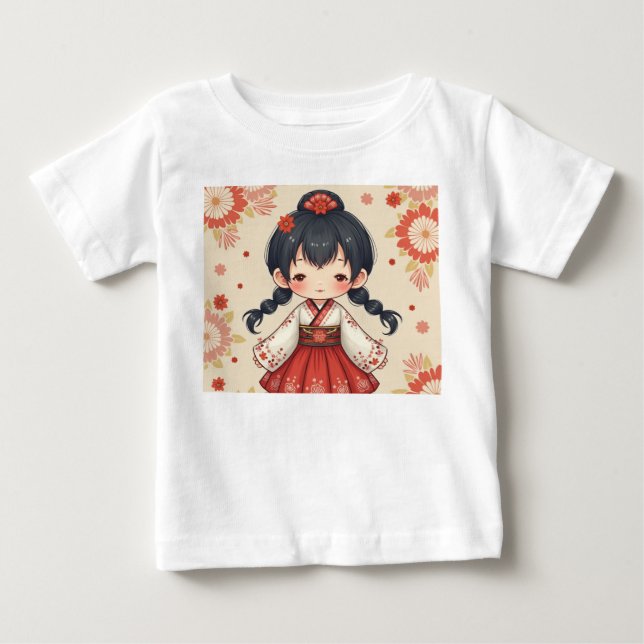 Cute Little girl med traditionell koreansk clothi T Shirt (Framsida)