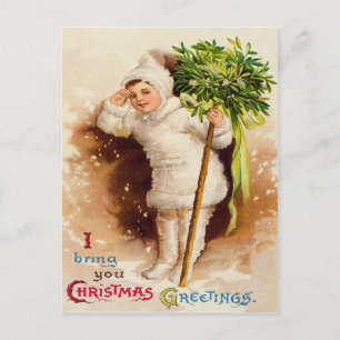 Cute Little Girl Mistletoe Snö Vykort