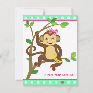 Cute Little Girl Monkey Note Card Anteckningskort