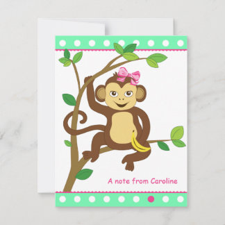 Cute Little Girl Monkey Note Card Anteckningskort