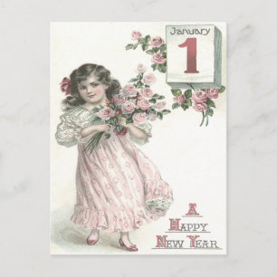 Cute Little Girl Ro Rosor Bouquet Vykort